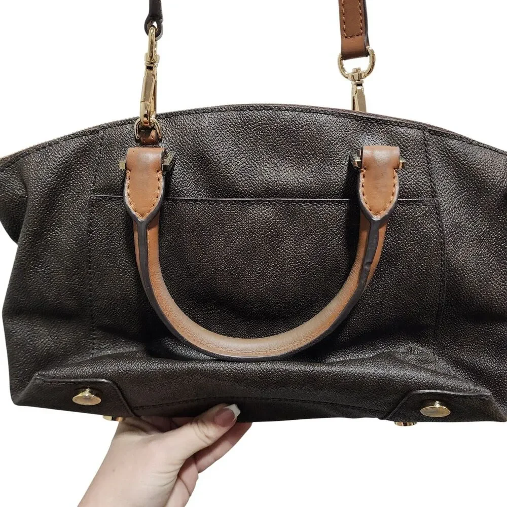 Michael Kors‎ Leather Satchel Purse Brown Gold Hardware Zip Top Crossbody